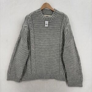 LOFT Sweater Womens XXL Gray Cable Knit Crew Neck Chunky Pullover Cozy NWT